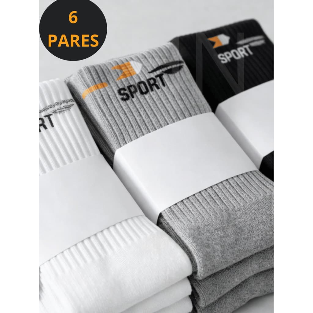 6 Pares Meias Esportivas Masculinas Cano Médio Academia Uso Diário