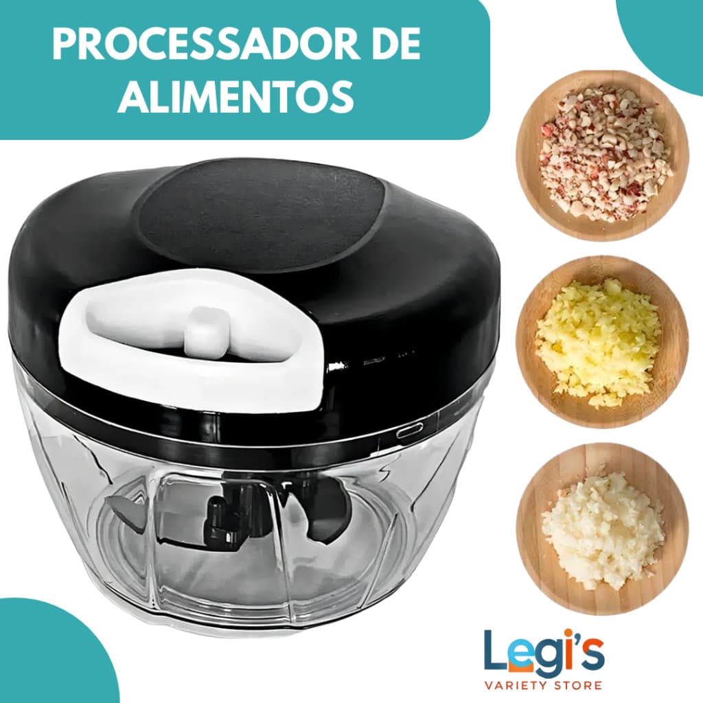 Processador Manual 500ml – Triturador de Alimentos com 3 Lâminas Inox, Rápido e Eficiente