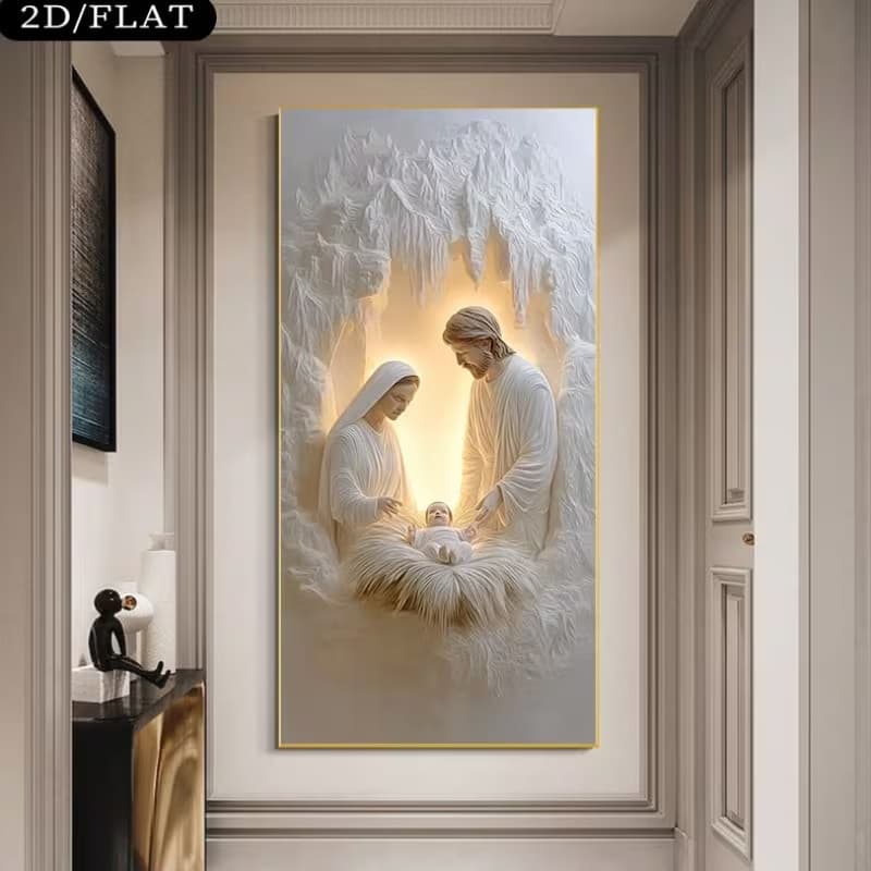 Quadro Decorativo Sagrada Família em Relevo Minimalista