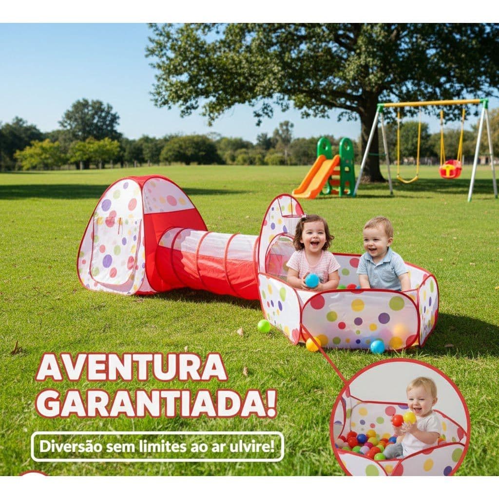Barraca Infantil 3 em 1 com Tunel e Piscina para Colocar bolinha Tenda para Brincar 270x84x120cm - ZP-1725