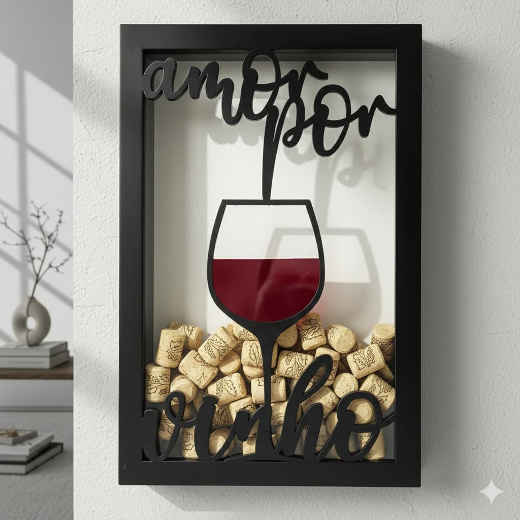 Quadro Porta Rolhas Amor por Vinho decoração para sala rolha espumante e vinhos