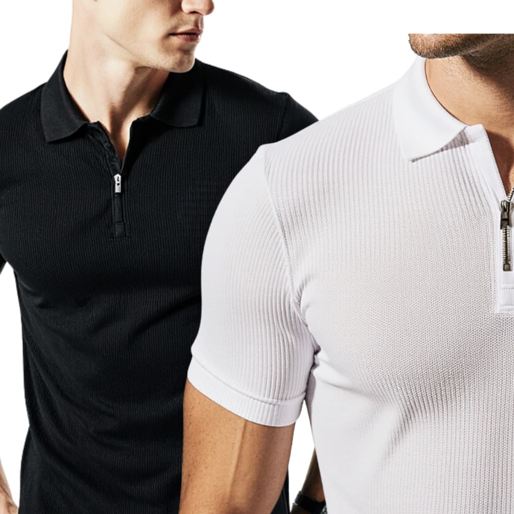 Kit com 2 Camiseta Polo Manga Curta Ziper Masculina Elegante Canelada Slim Gola Premium