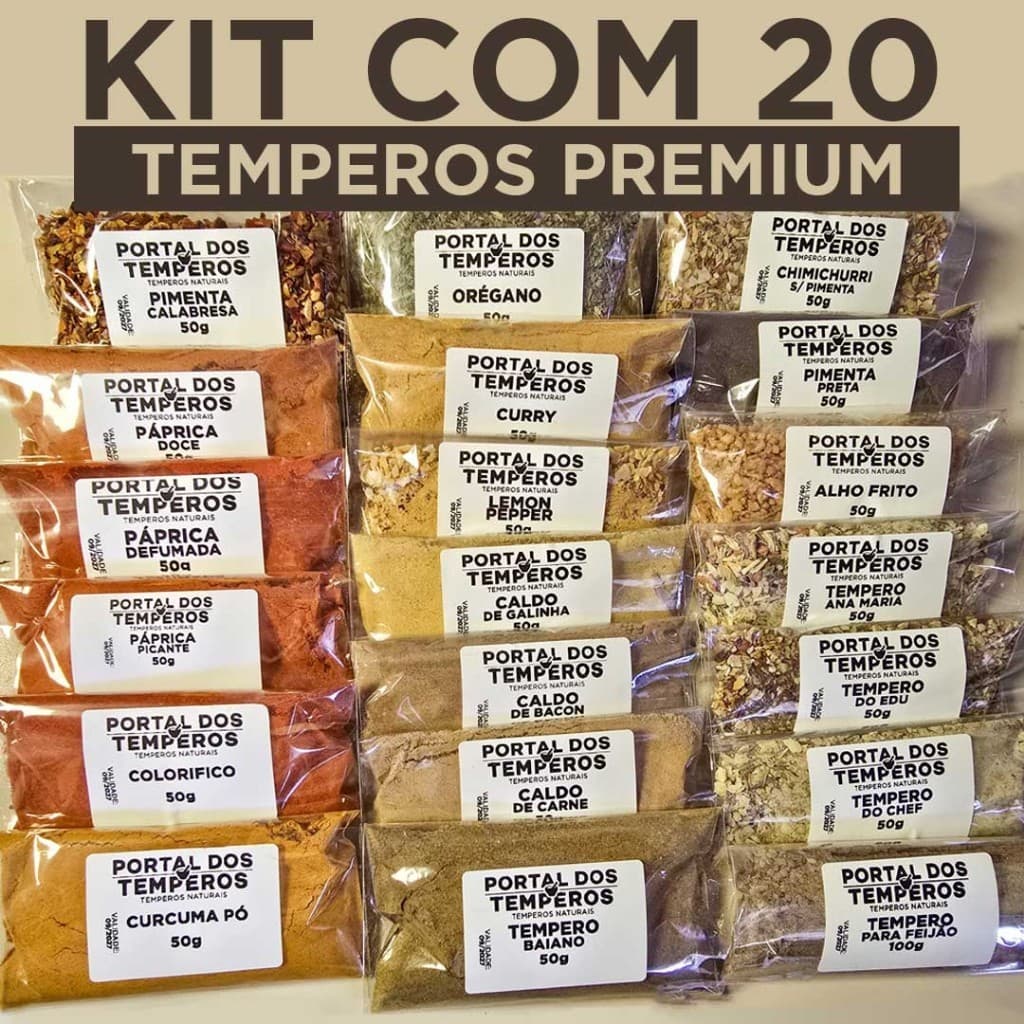 Kit com 20 Temperos Naturais em Sachês de 50g Premium Envio Rápido