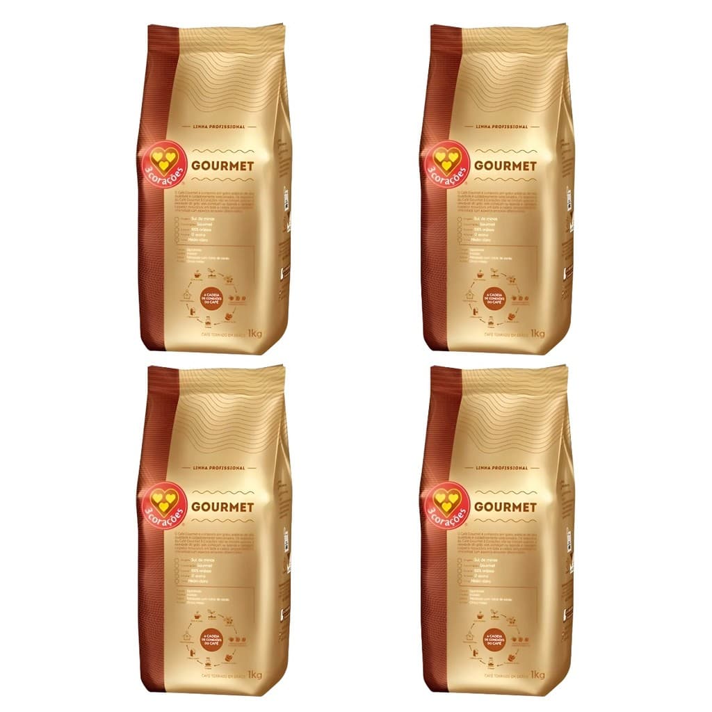 Kit 4 Café Torrado Grão 3 Corações Espresso Gourmet 1KG