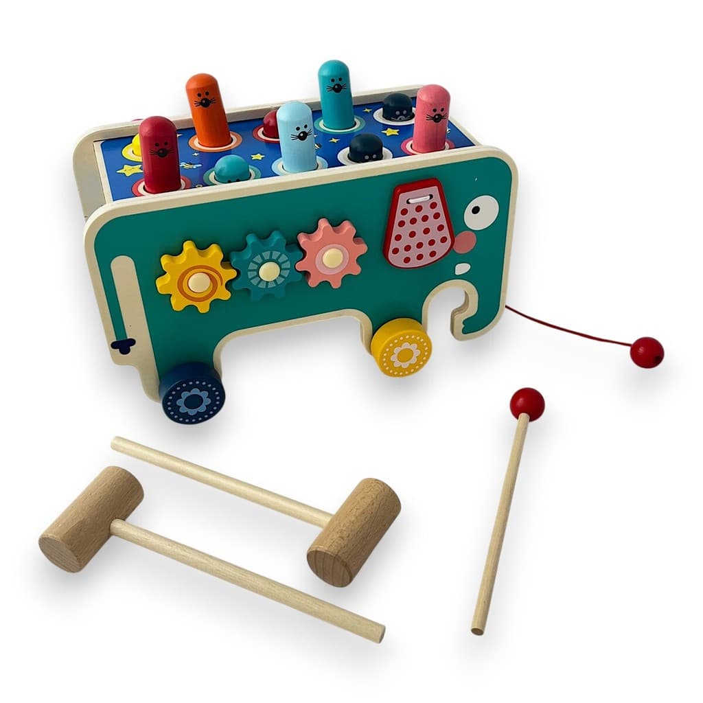 Brinquedo Educativo Bate Martelo Madeira Montessori Elefante