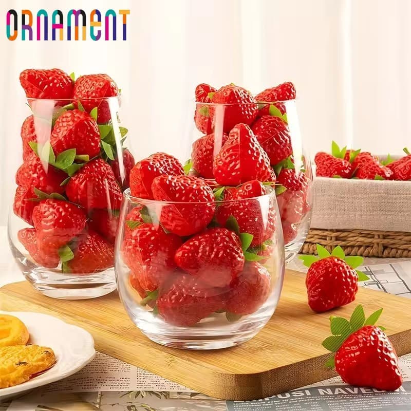 10pcs Morangos Artificiais Vermelhos | Bagas Realistas De Plástico PVC (5.7 * 3.3 Cm) Para Arranjos Florais , Decoração