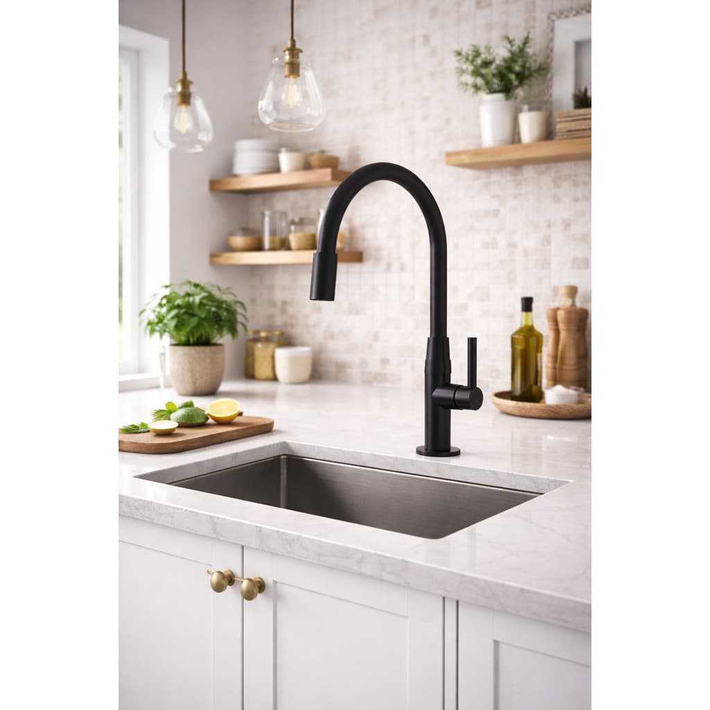 Torneira de Cozinha de Mesa Gourmet Bica Flexível Preta Giro 360° Preta