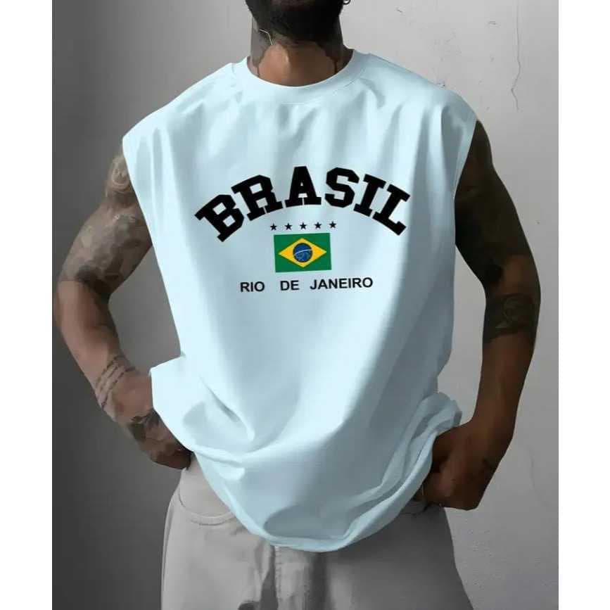 Regata Machão Brasil Rio Cavada Algodão Masculina Casual Treino Esporte Casual 100% Lancamento