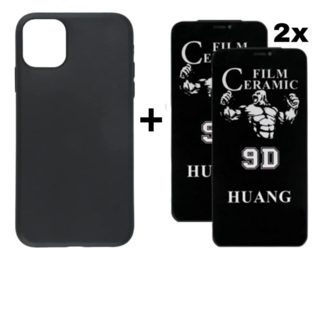 Kit 3em1 Case Preta + 2 Películas Cerâmica Privacidade Compatível iPhone 11 12 13 14 15 16 pam