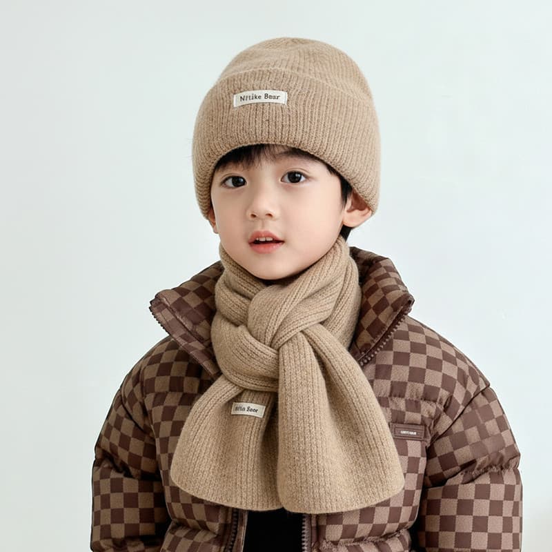 Crianças chapéu cachecol conjunto de duas peças outono inverno meninos meninas chapéu de lã de malha cor sólida All-Matc