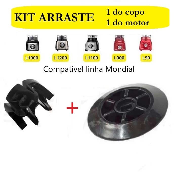 KIT Arraste para Liquidificador L1000 - L99 - L900 - L1100 - L1200 (1 do copo + 1 do motor) - Compatível linha mondial