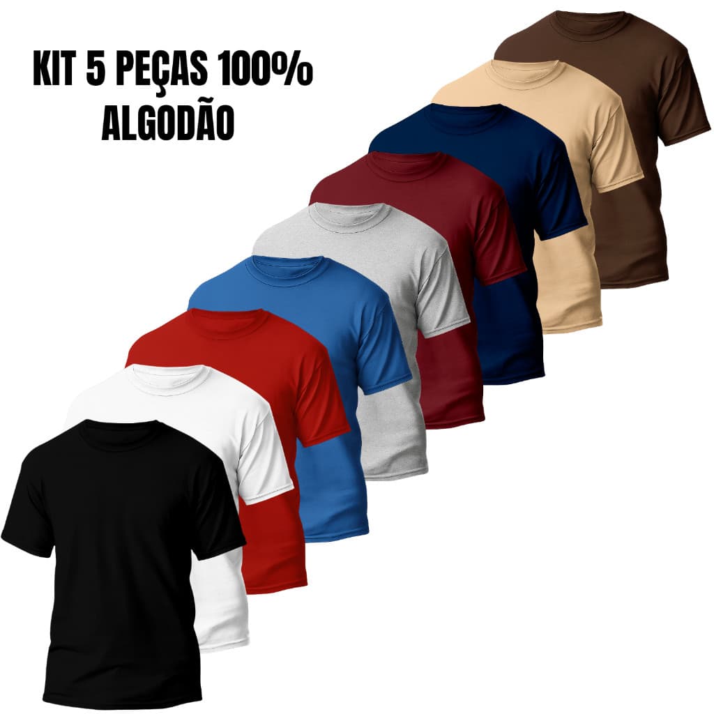 Kit 5 Camisetas Masculinas Lisas 100% Algodão Confortáveis e Alta Qualidade Envio Imediato