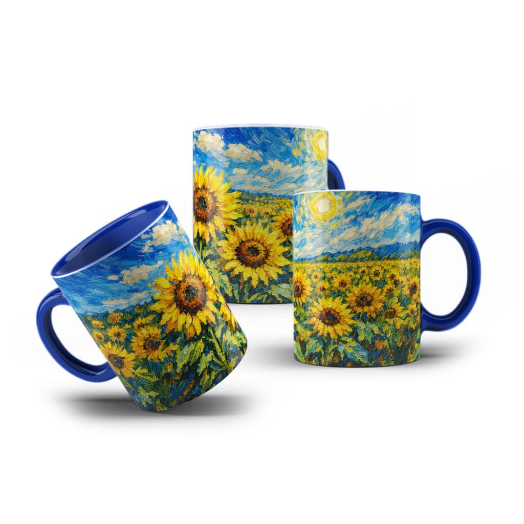 Caneca de Porcelana Campo Girassol Dia Iluminado Sol 325mL