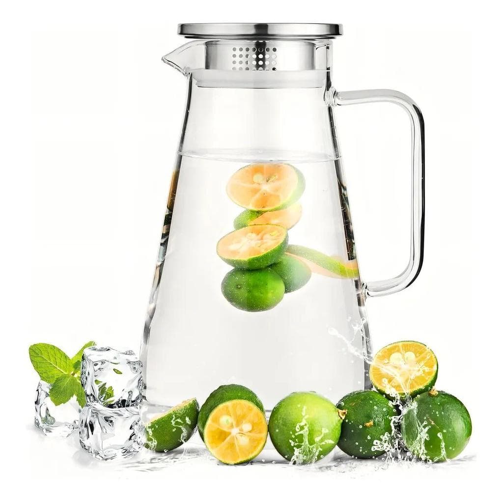 Jarra De Vidro 1,5 L Com Alça Tampa Inox