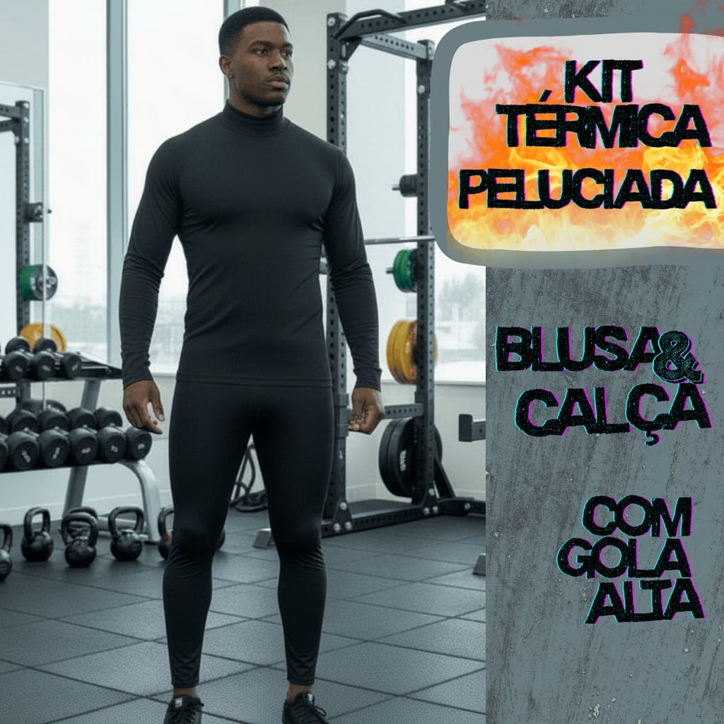 Kit Calça e Camiseta Gola Alta Peluciada Camisa Térmica Segunda Pele Ideal Para Inverno Forrada