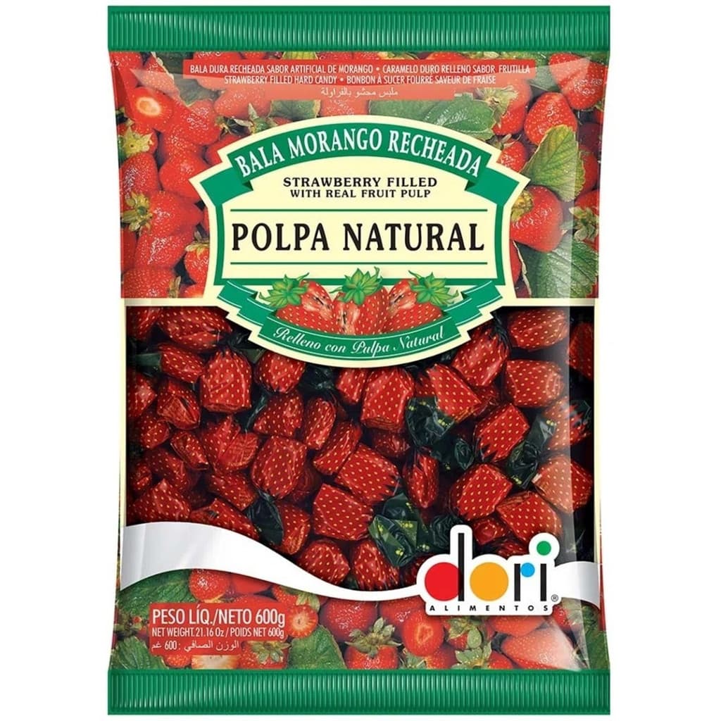 Bala com Recheio de Morango Polpa Natural - Dori - 600g