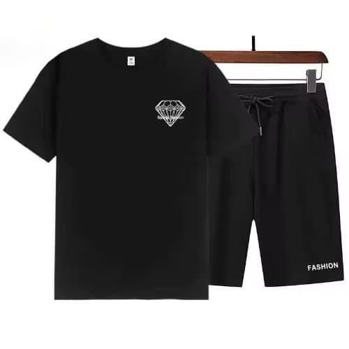 Conjunto 2 Peças Camiseta e Bermuda Moletom Diamante Streetwear Unissex "Fashion"