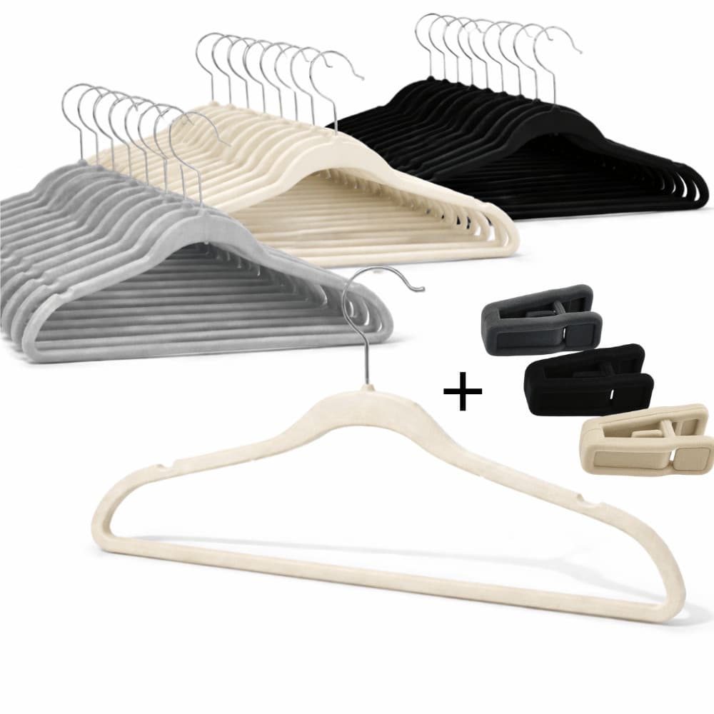 Kit 10 Cabide De Veludo Resistente + 10 Unidades De Presilha De Veludo Para Calças e Saias