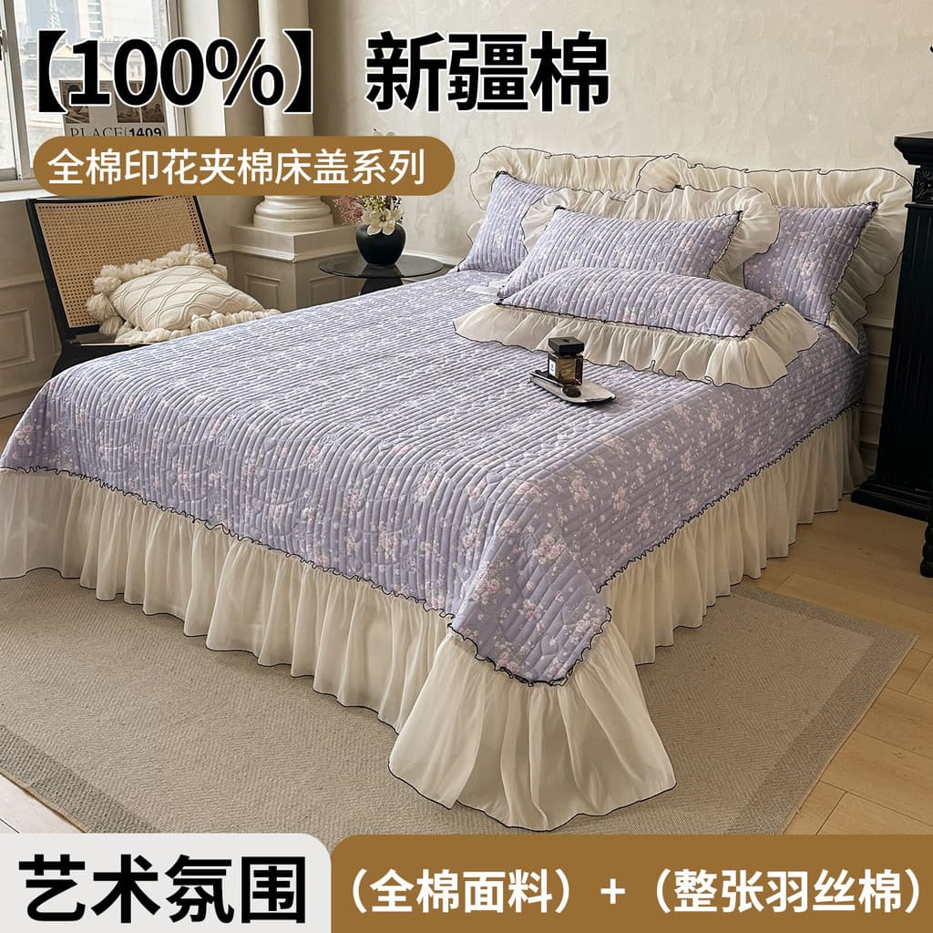 Todo o algodão francês Floral acolchoado capa de cama peça única estilo princesa renda mais algodão puro algodão lençol