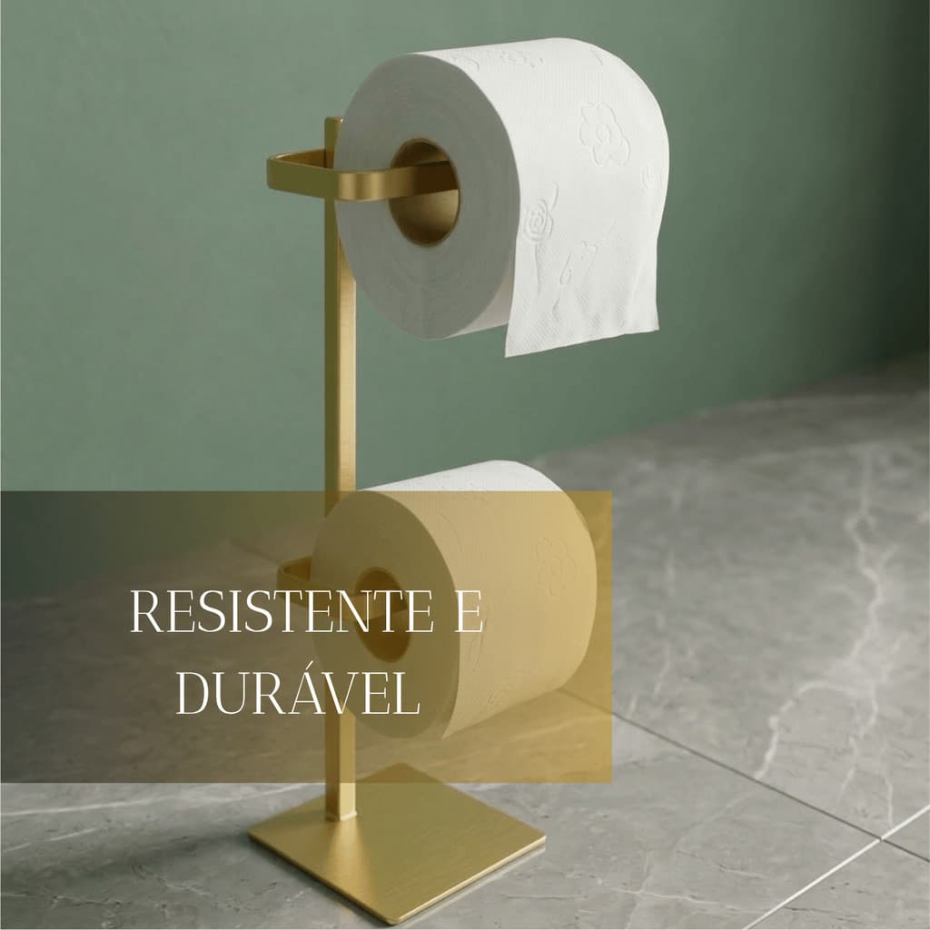Suporte Porta Papel Higiênico De Chão – Capacidade para 2 Rolos Preto Prata E Dourado
