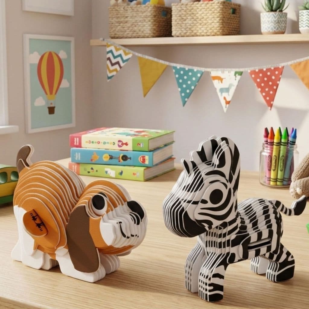 Kit Quebra Cabeça 3D Infantil Cão e Zebra 4ano 5anos 6anos - Meninos e Meninas - fica em pé