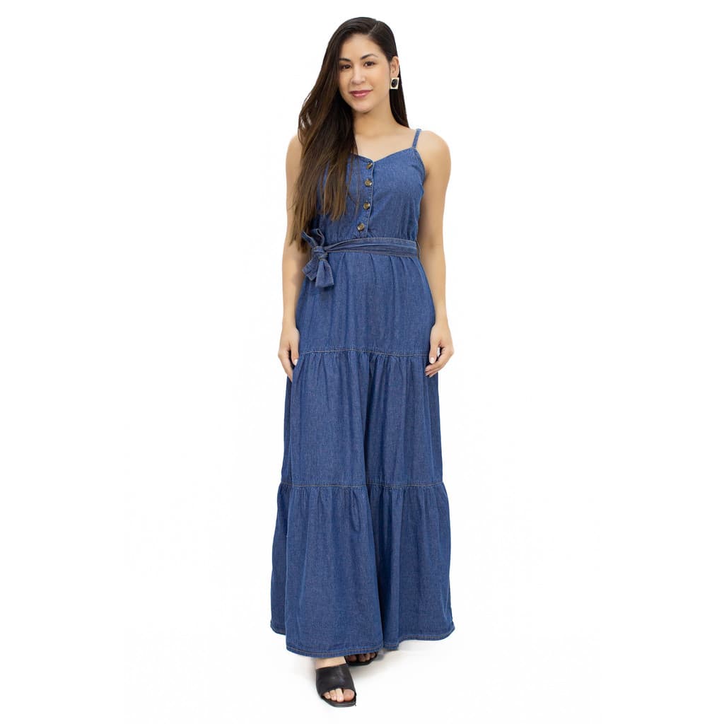 Vestido Longo Marias com Cinto CAMBOS JEANS