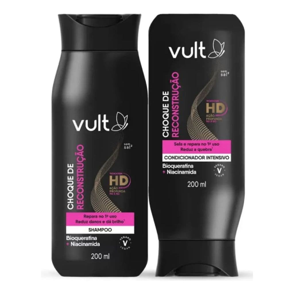 Kit Com 2 Produtos Vult Cabelos Choque De Reconstrução Shampoo + Condicionador 200ml