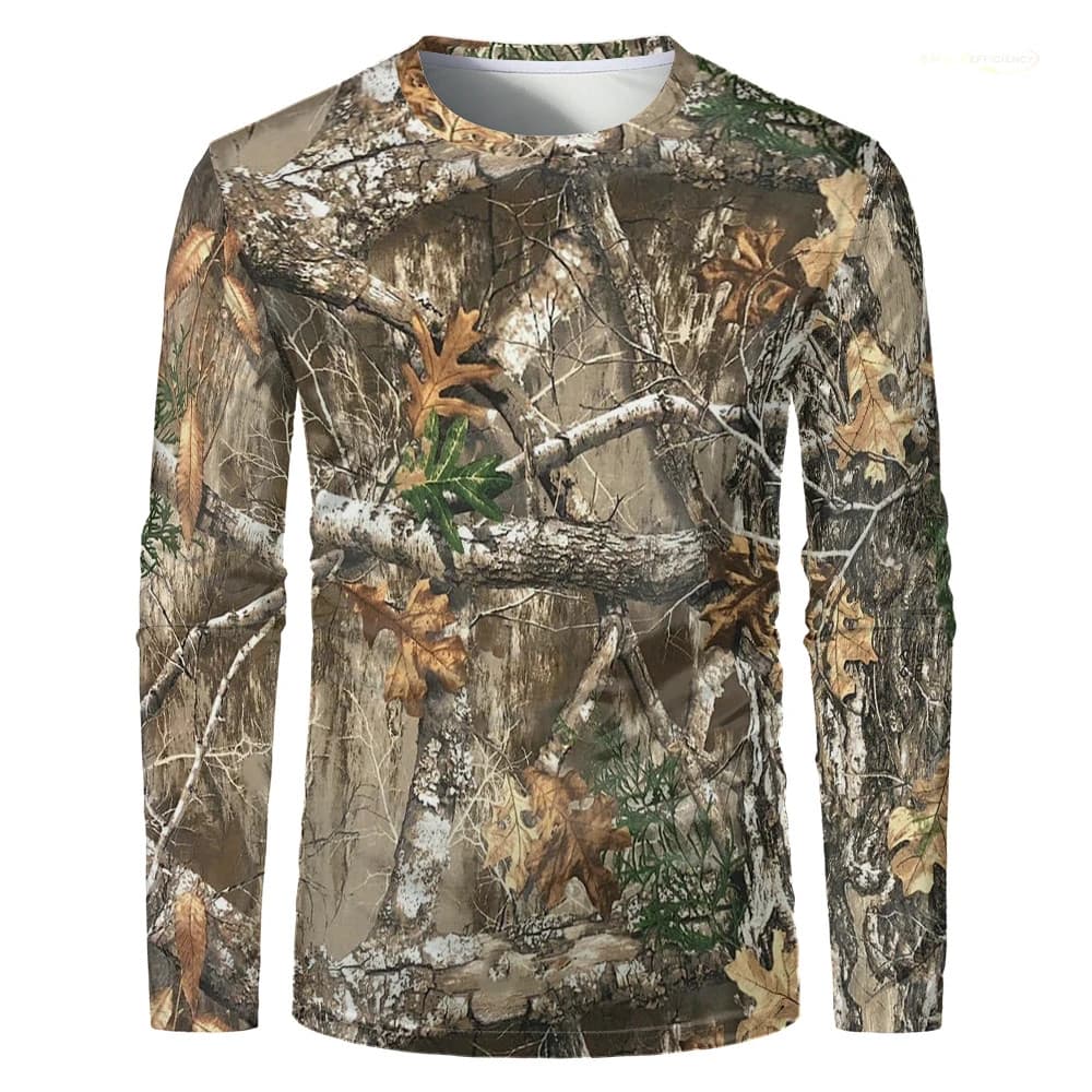 Homens Camuflagem Floresta Caça Camiseta Utdoor Secagem Rápida Respirável Caminhadas Manga Longa Pesca Acampamento Espor