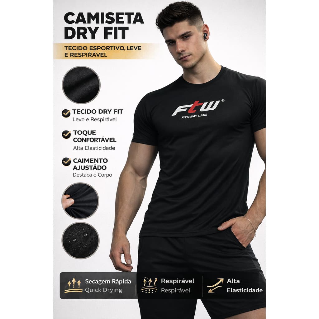 Camiseta FTW Camisa Fitness Dry Fit New Logo Fitoways Labs