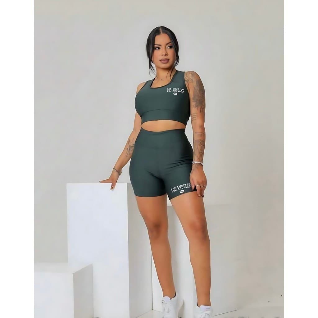 Conjunto Short e Top Feminino Academia Cintura Alta Suplex
