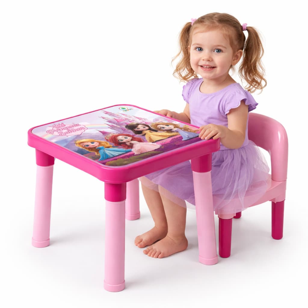 Mesinha Infantil Rosa Princesas com Cadeira Didática Menina