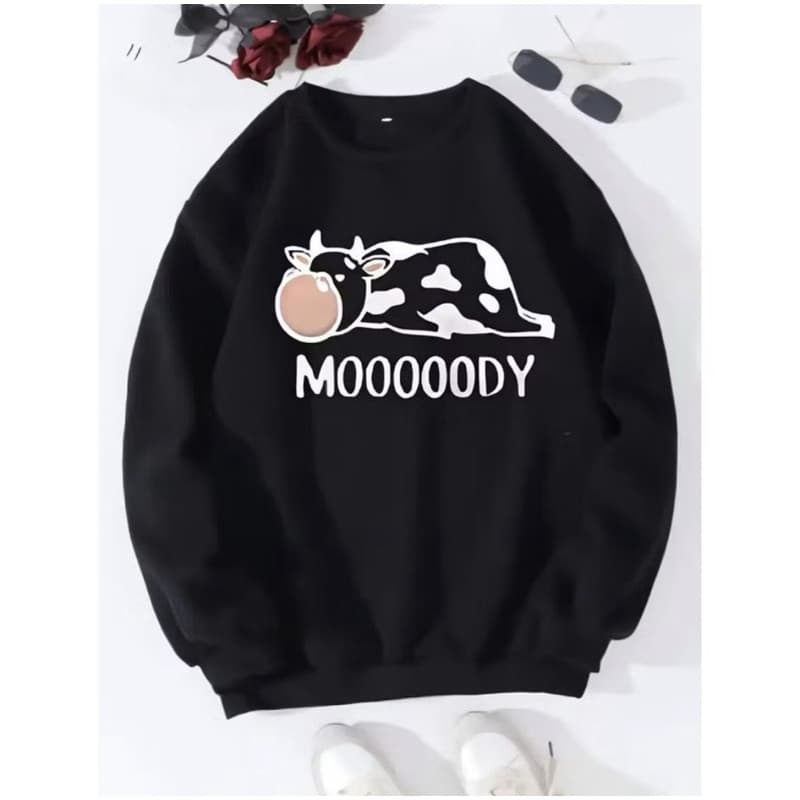 Moletom Careca Vaca Mooooody Gola Redonda Casaco Feminino Masculino Flanelado Unissex Inverno Blusa De Frio