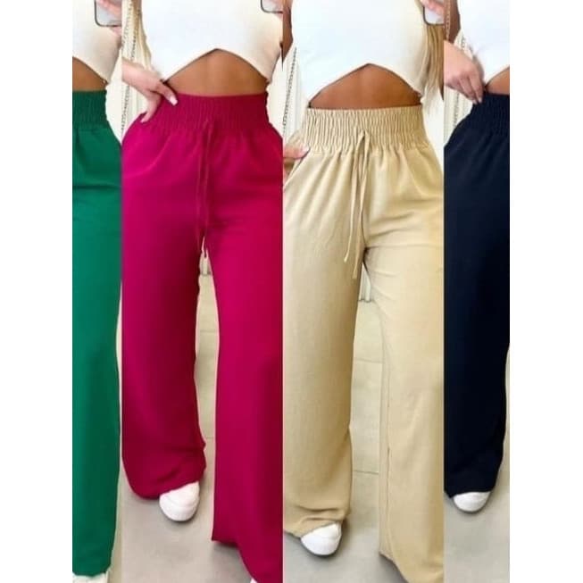 Calça Pantalona Duna Cintura Alta Com Bolso Feminina - Calça PROMOÇÃO 2025