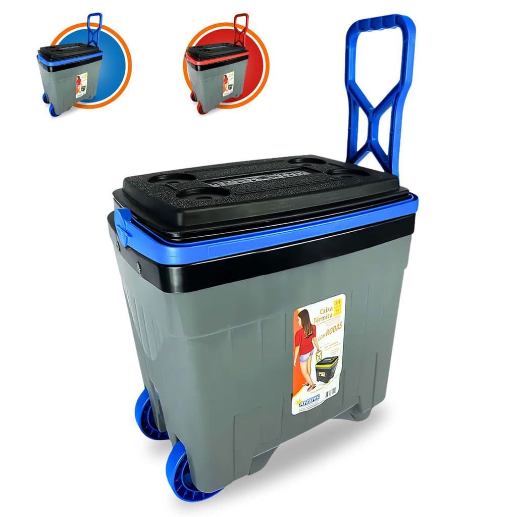 Caixa Térmica Antares Com Rodinhas 34 Litros Cooler Grande Bebidas Praia Pesca Churrasco