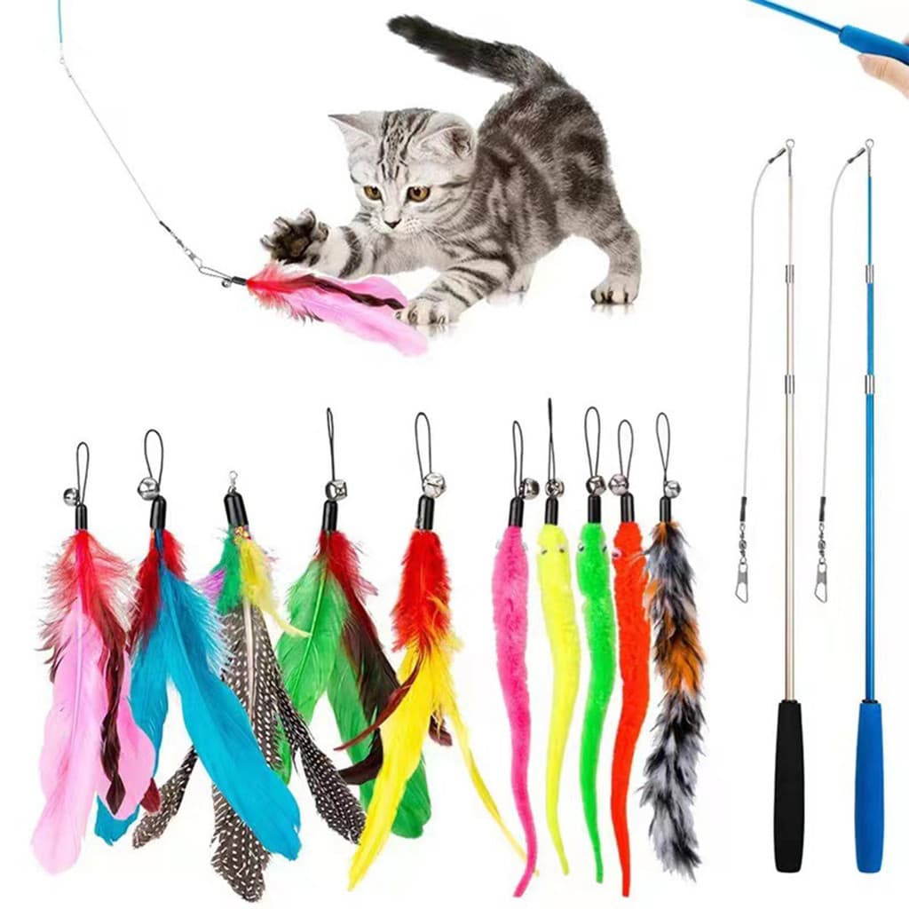 1 Conjunto Engraçado Gato Brinquedo Pena Substituição Interativo Brinquedos Gatinho Provocando Varinha Haste