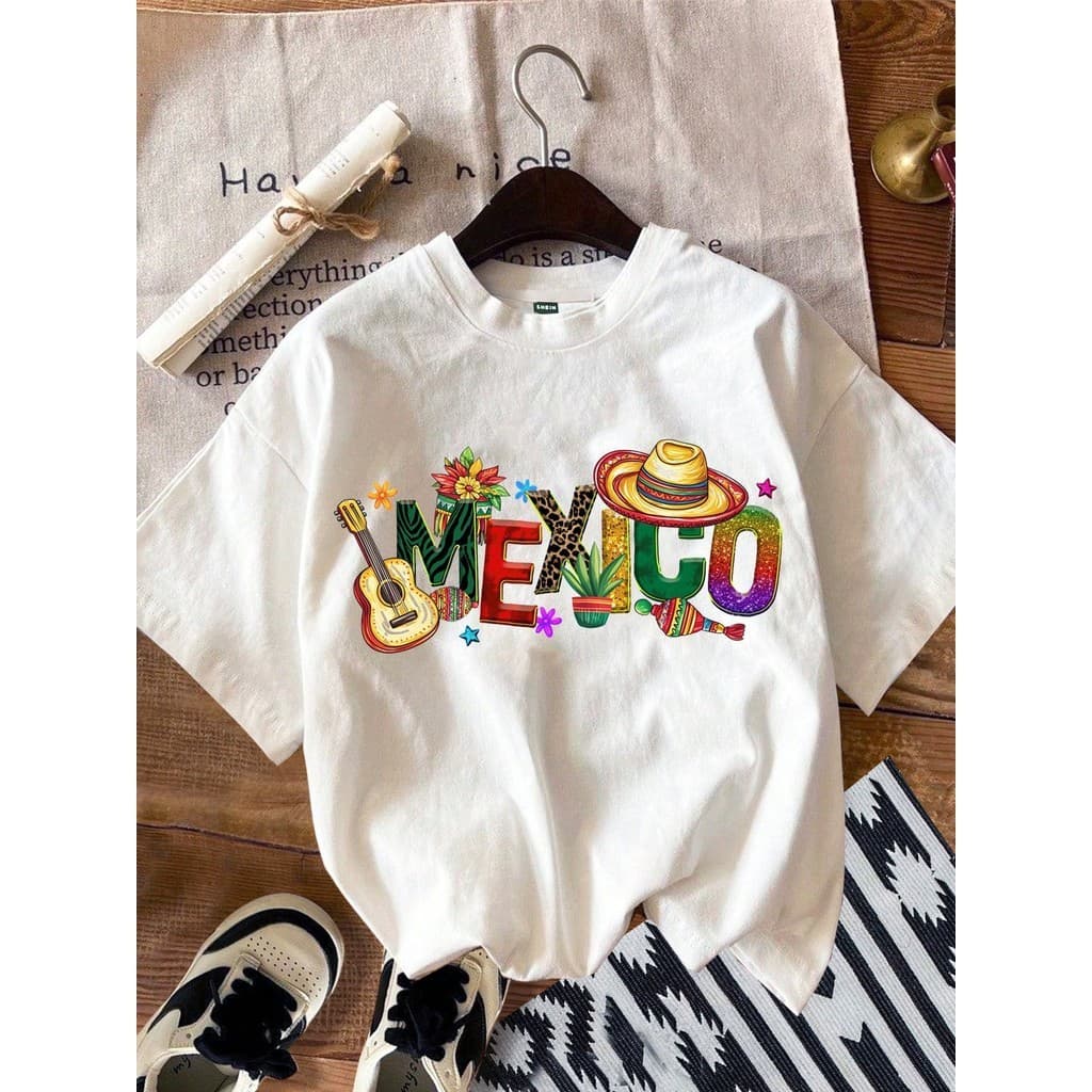Camiseta Feminina E Masculina Unissex Blusa Casual Estampa Colorida Mexico T-shirt Mexicana