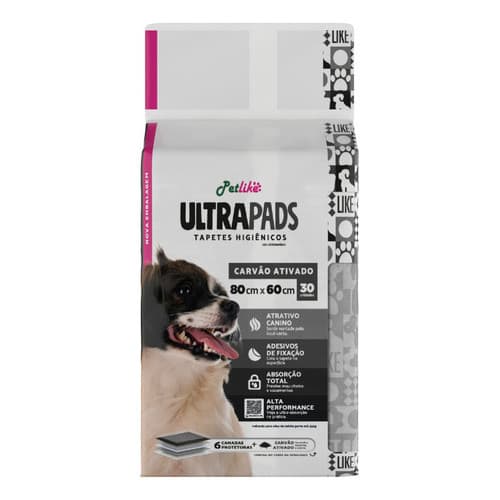 Petlike Ultra Pads Tapete Higiênico Com Carvão Ativado 80x60cm 30 Unidades