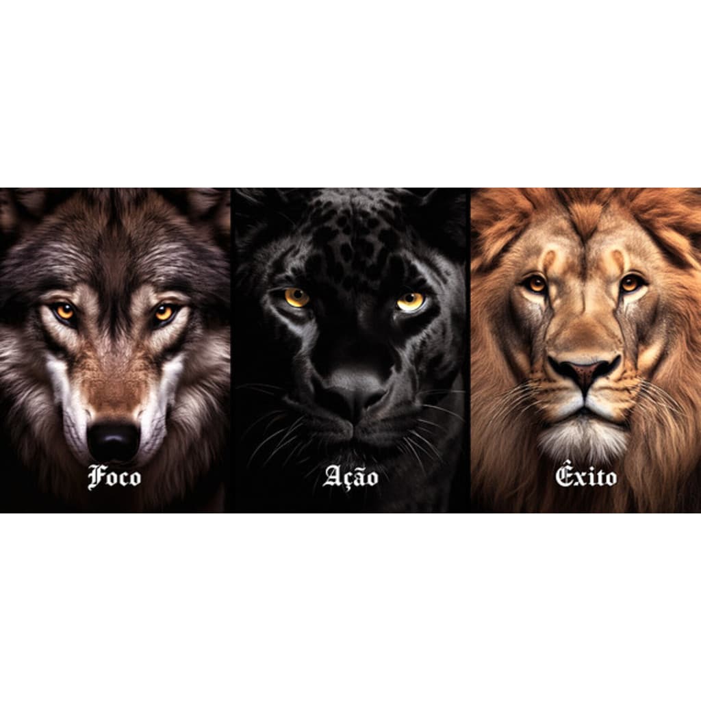 Quadro Decorativo Pantera Negra Disciplina Motivação 3 Peças Escritório