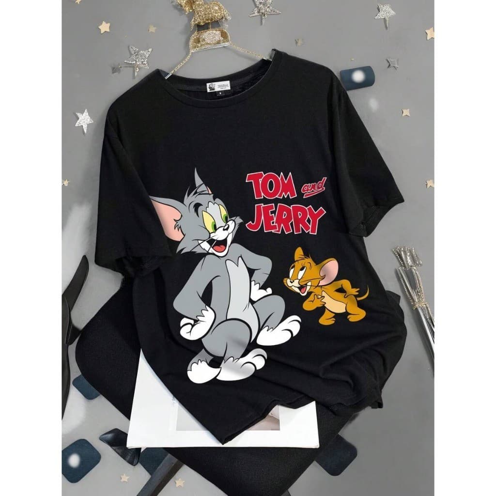 Camiseta Algodão TOM & JERRY Unissex Casual com Gráfico de Letra e Desenho Animado