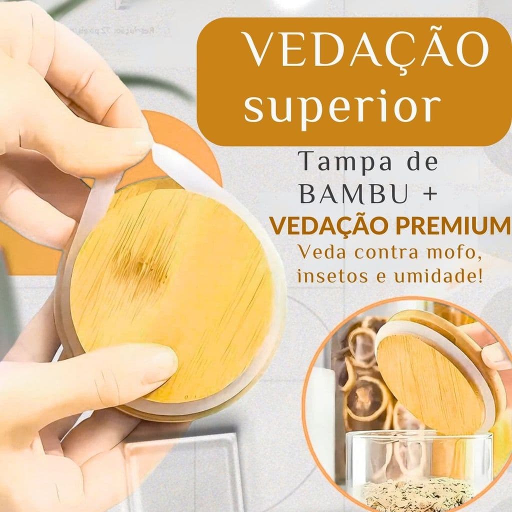 Pote de Vidro Tampa de Bambu Herméticos 950 ml