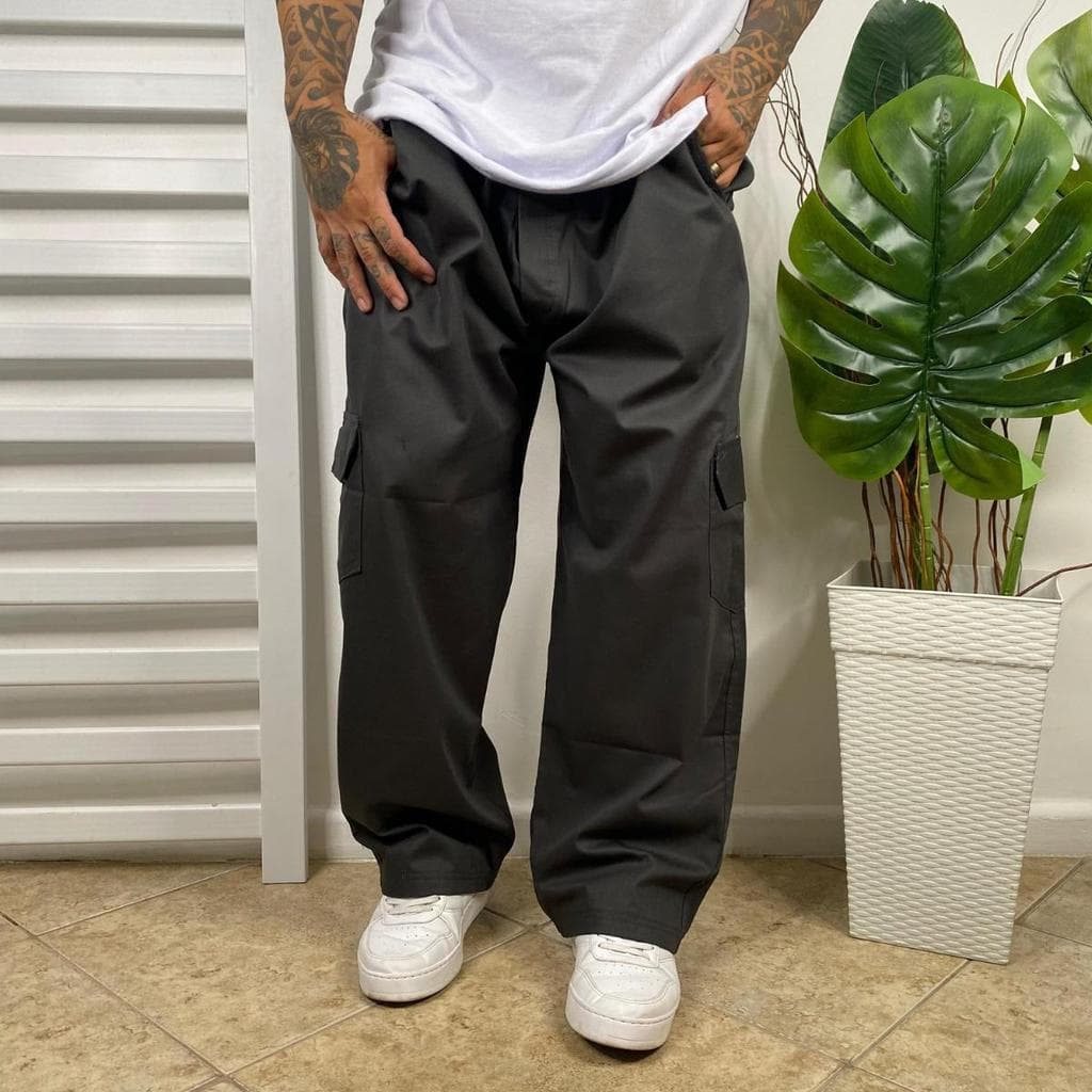 Calça Cargo Cinza Chumbo Masculina Streetwear Premium Larga