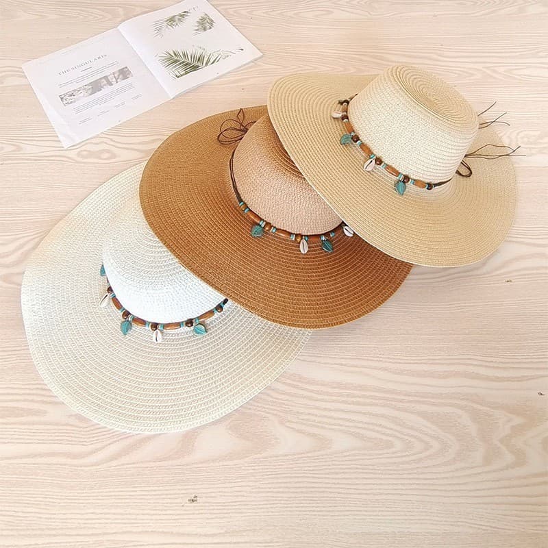 Chapéu de palha feminino de moda para praia de verão liso Personalizar ABA 12 CM grande