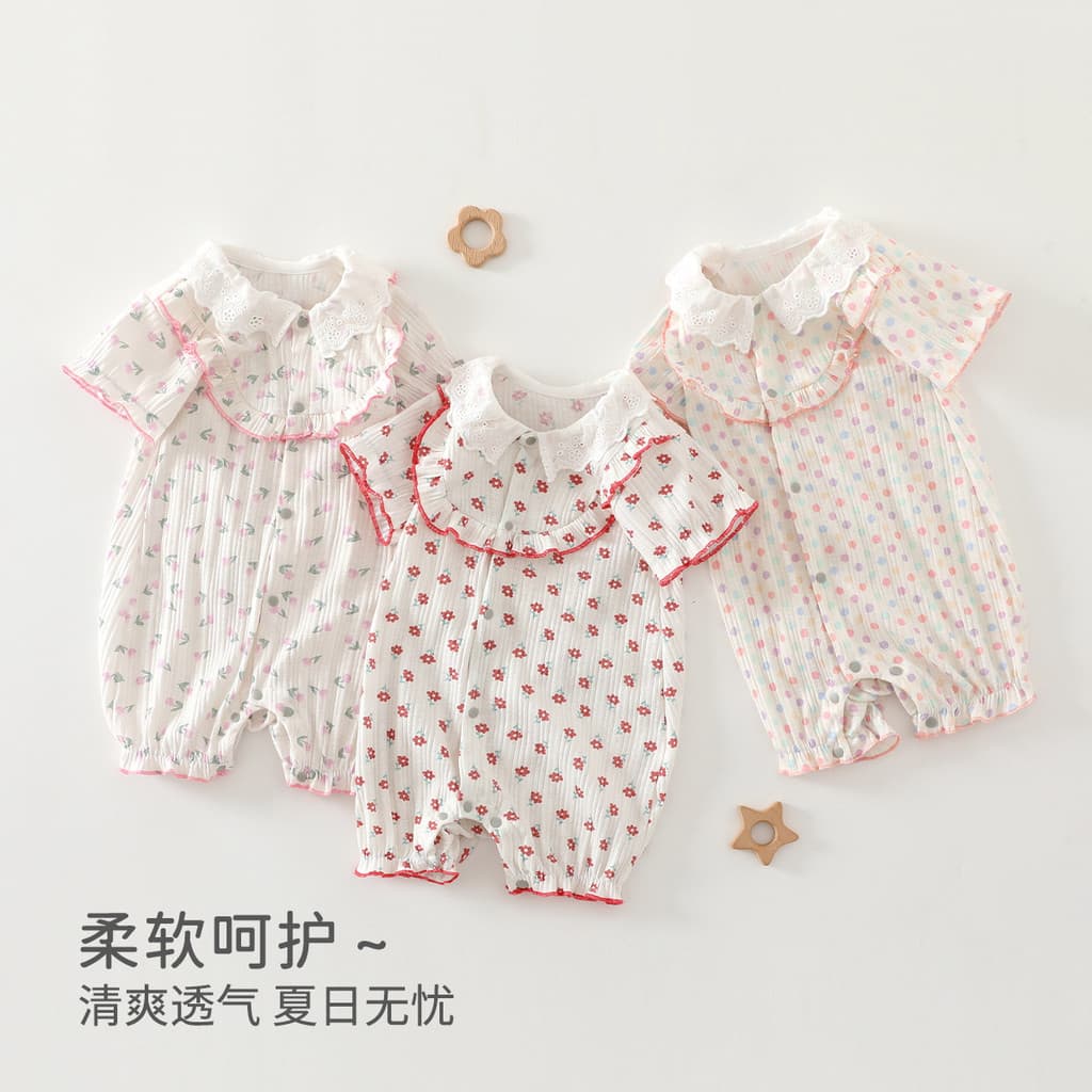 Macacão de bebê classe a verão de manga curta roupas da menina do bebê desossado macacão Outing macacão Anyang bebê cria