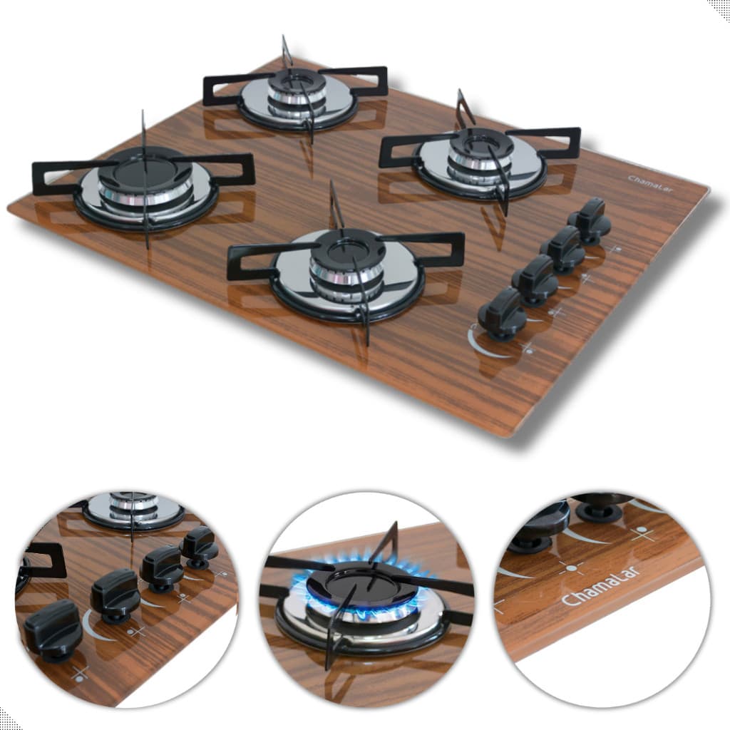 Fogão Cooktop Gás 4 Bocas Ultra Chama Marrom - Amadeirado 127/220v