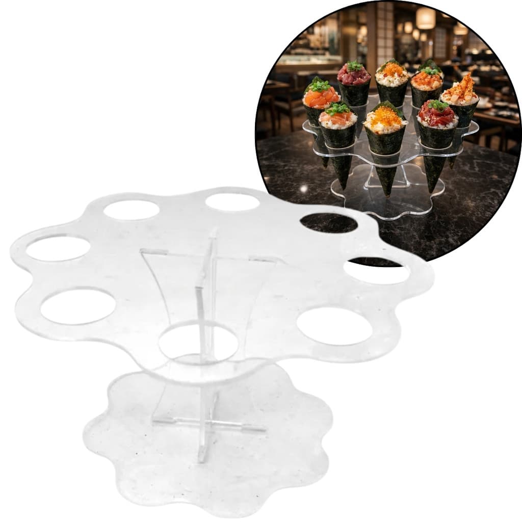 Suporte Acrílico Transparente para 8 Cones Sorvete Temaki Pizza Versátil Elegante Durável Compacto