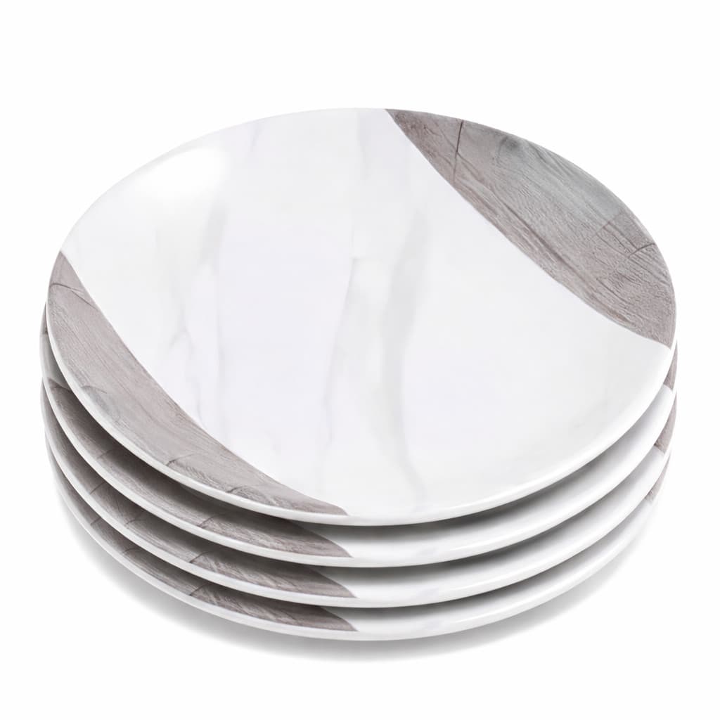 Kit 4 Pratos em Melamina Marmorizado para Refeição 22cm