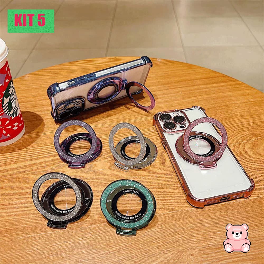 Kit 5 Suporte Anel Celular Suporte Para Capa De Celular Brilhante KZJ007