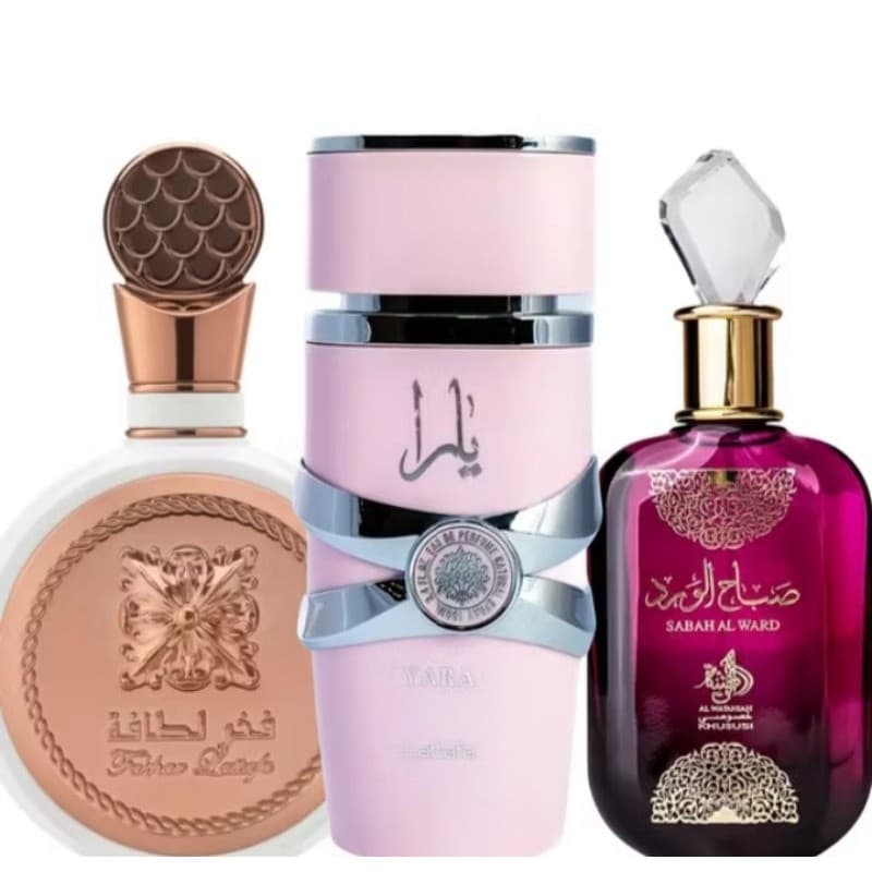 Kit 3 Perfumes Árabe Feminino100ml Fragrâncias Inspiradas Saba Yara Fhakar Rose, Sofisticados SIMILAR