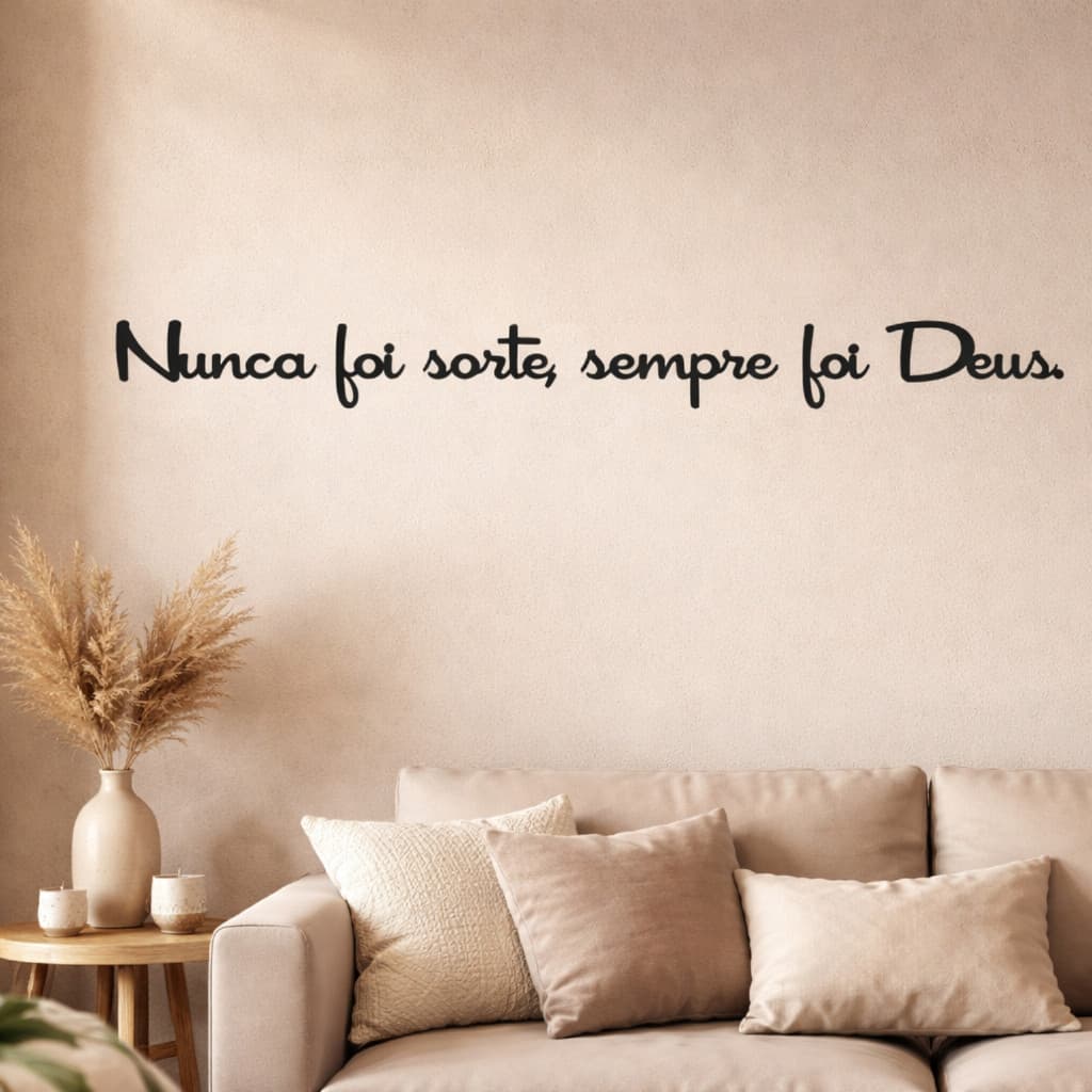 Quadro Decorativo Religioso Frase Nunca foi sorte sempre foi Deus MDF 3mm Preto Fosco