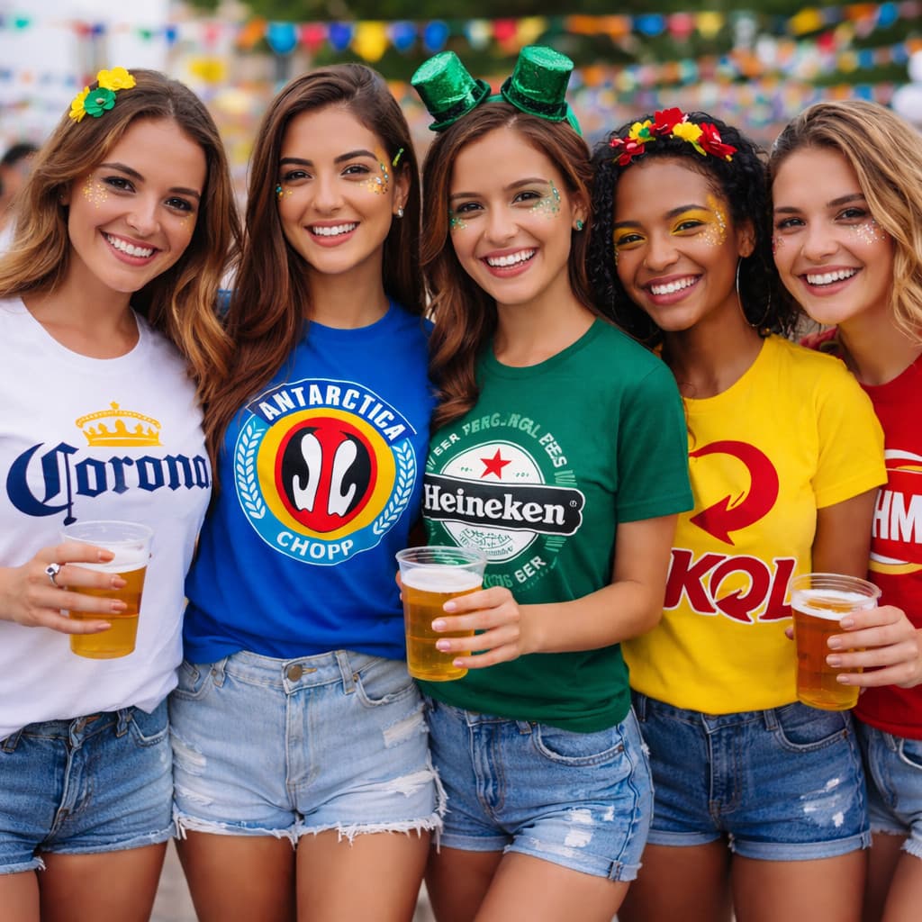 Fantasia Carnaval 2026 Feminina Bloco das Cervejas Camiseta 100% Algodão